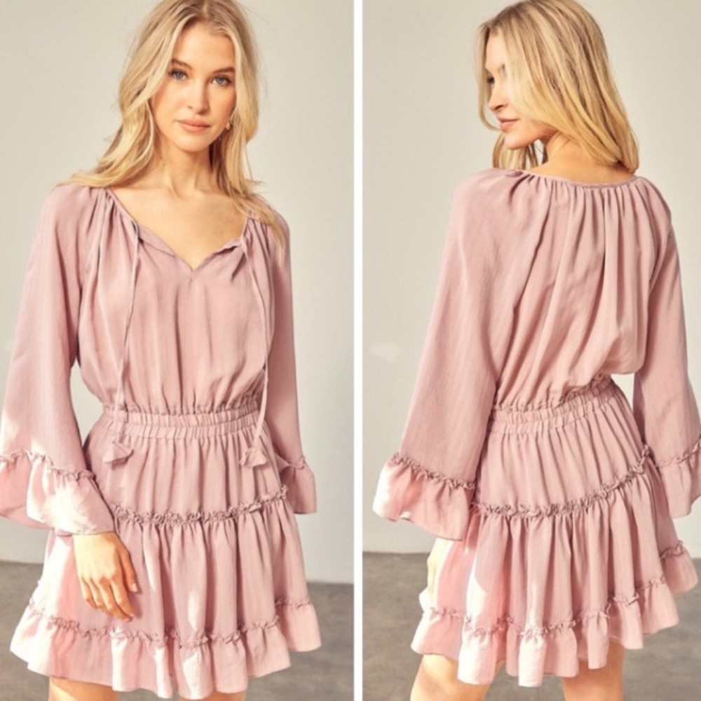 Graceful Long Sleeve Peasant Dress - Picture 1 of 3